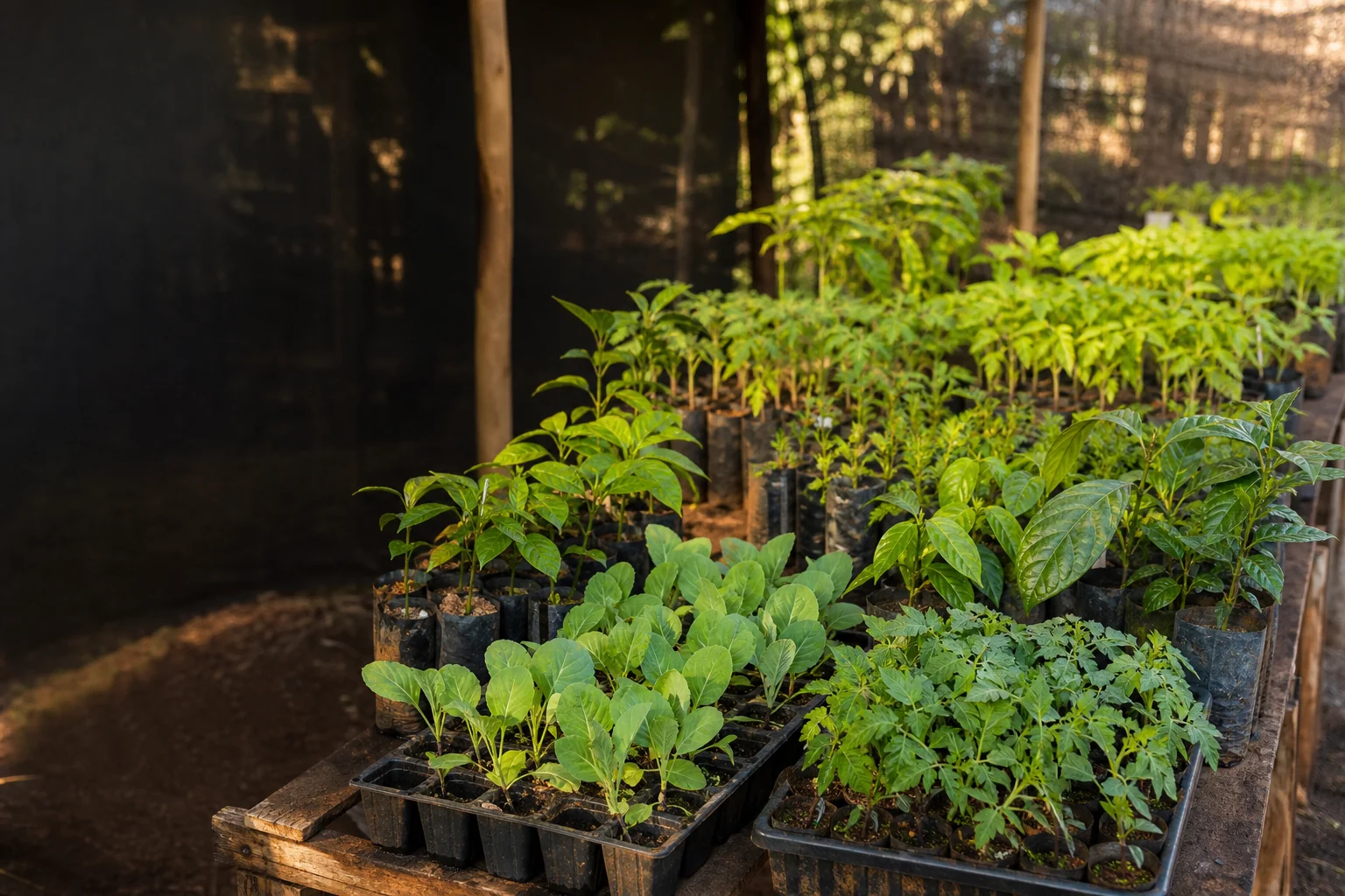 Representative image of a varied range of young vegetable and fruit seedlings